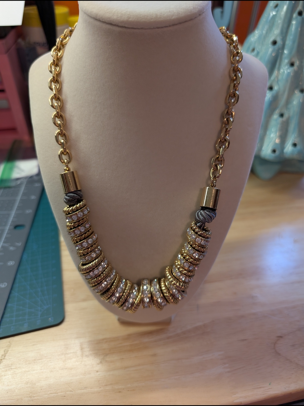Ann Taylor Gold-Tone Layered Disc Necklace with Rhinestones